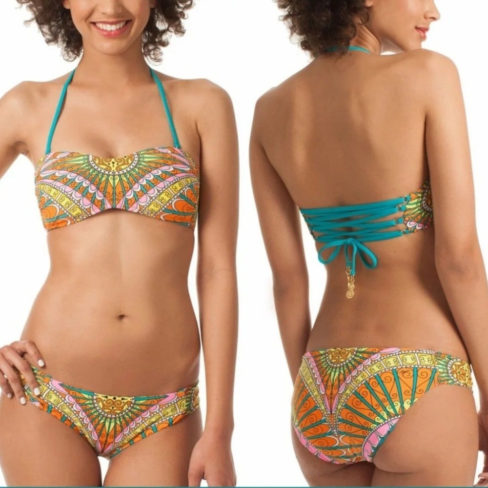 Trina Turk 2 pc Bikini Capri Print Bandeau Top & Bottom Boho Swim (Size 6)